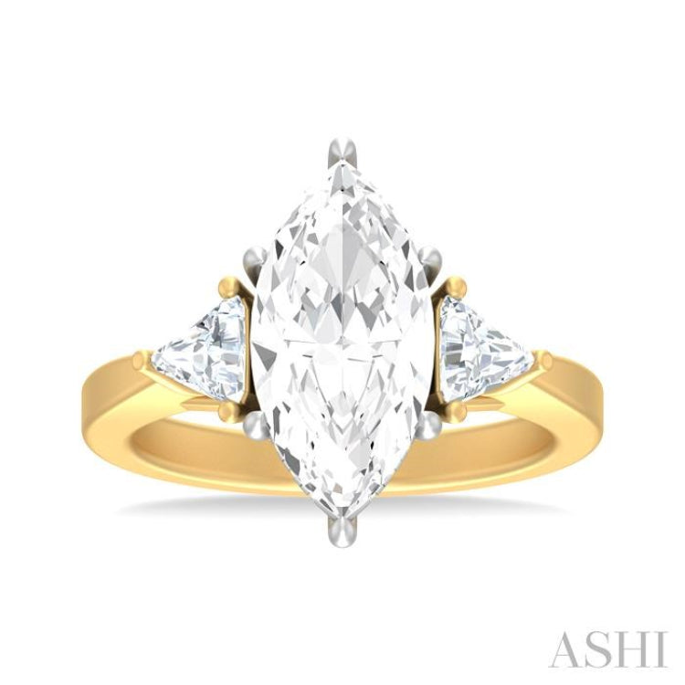 1/2 ctw Marquise Shape Trillion and Round Cut Diamond Semi Mount Engagement Ring in 14K Yellow and White Gold