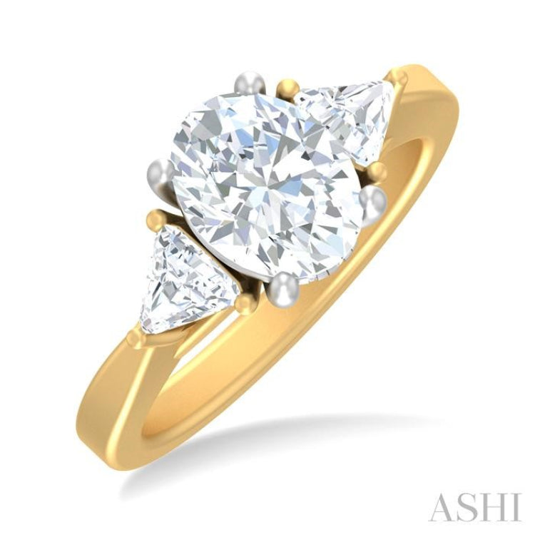 1/2 ctw Oval Shape Trillion Cut & Round Cut Diamond Semi Mount Engagement Ring in 14K Yellow and White Gold
