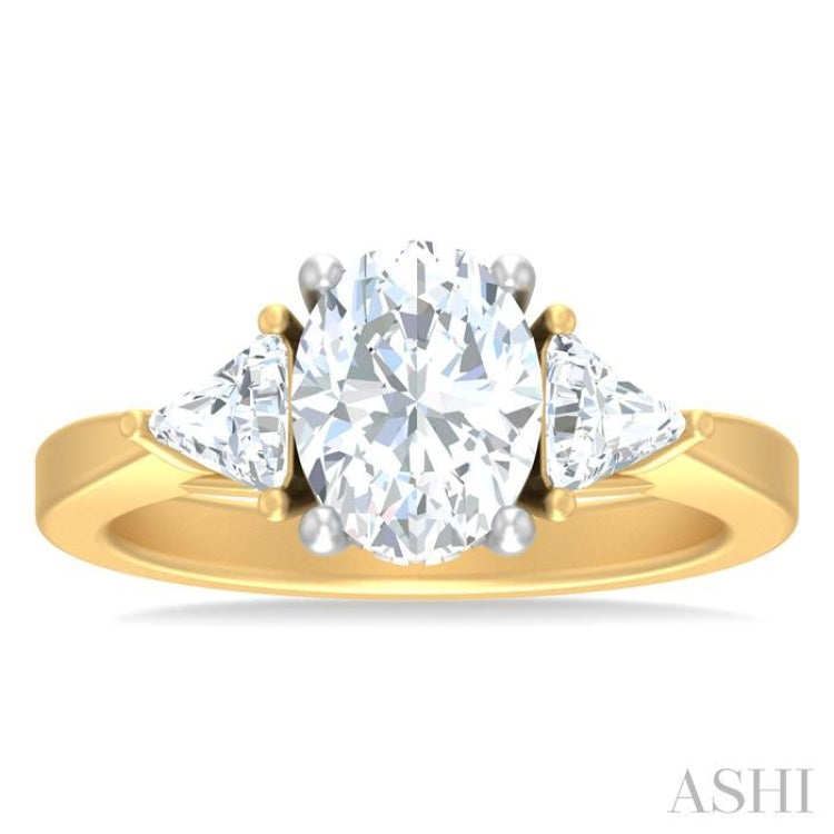 1/2 ctw Oval Shape Trillion Cut & Round Cut Diamond Semi Mount Engagement Ring in 14K Yellow and White Gold