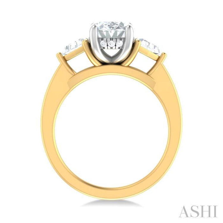 1/2 ctw Oval Shape Trillion Cut & Round Cut Diamond Semi Mount Engagement Ring in 14K Yellow and White Gold