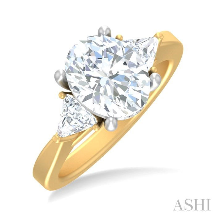 1/2 ctw Oval Shape Trillion Cut & Round Cut Diamond Semi Mount Engagement Ring in 14K Yellow and White Gold