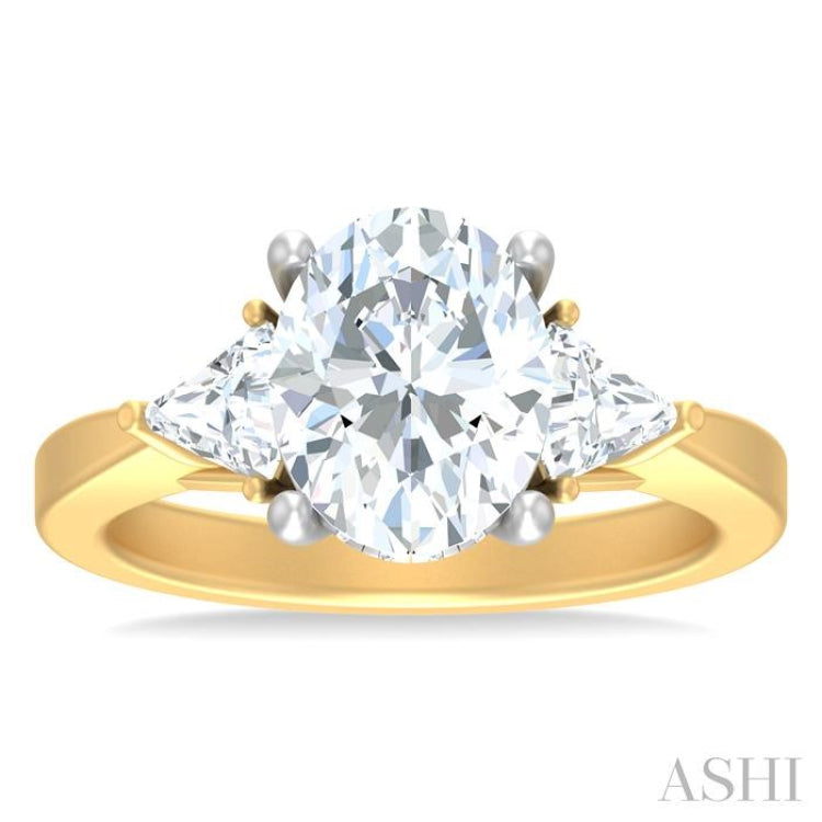 1/2 ctw Oval Shape Trillion Cut & Round Cut Diamond Semi Mount Engagement Ring in 14K Yellow and White Gold