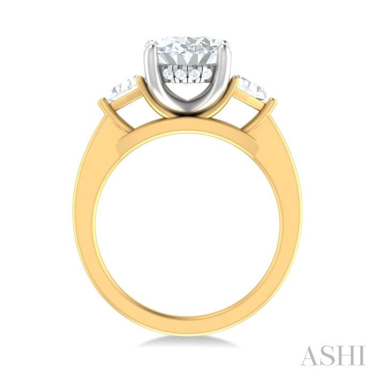 1/2 ctw Oval Shape Trillion Cut & Round Cut Diamond Semi Mount Engagement Ring in 14K Yellow and White Gold