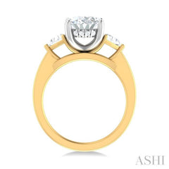 1/2 ctw Oval Shape Trillion Cut & Round Cut Diamond Semi Mount Engagement Ring in 14K Yellow and White Gold