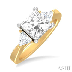 1/2 ctw Princess Shape Trillion Cut & Round Cut Diamond Semi Mount Engagement Ring in 14K Yellow and White Gold