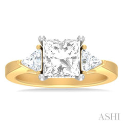 1/2 ctw Princess Shape Trillion Cut & Round Cut Diamond Semi Mount Engagement Ring in 14K Yellow and White Gold