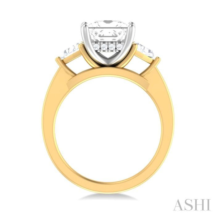 1/2 ctw Princess Shape Trillion Cut & Round Cut Diamond Semi Mount Engagement Ring in 14K Yellow and White Gold