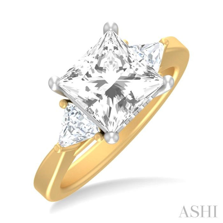 1/2 ctw Princess Shape Trillion Cut & Round Cut Diamond Semi Mount Engagement Ring in 14K Yellow and White Gold
