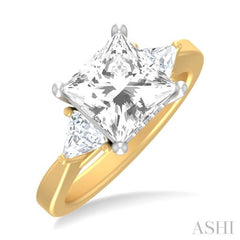 1/2 ctw Princess Shape Trillion Cut & Round Cut Diamond Semi Mount Engagement Ring in 14K Yellow and White Gold