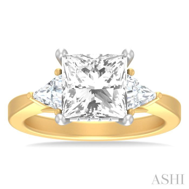 1/2 ctw Princess Shape Trillion Cut & Round Cut Diamond Semi Mount Engagement Ring in 14K Yellow and White Gold