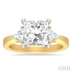 1/2 ctw Princess Shape Trillion Cut & Round Cut Diamond Semi Mount Engagement Ring in 14K Yellow and White Gold