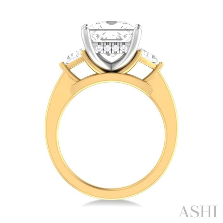 1/2 ctw Princess Shape Trillion Cut & Round Cut Diamond Semi Mount Engagement Ring in 14K Yellow and White Gold