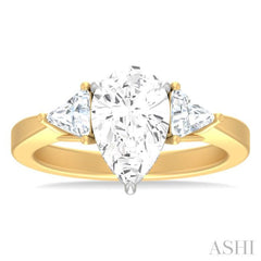 1/2 ctw Pear Shape Trillion Cut & Round Cut Diamond Semi Mount Engagement Ring in 14K Yellow and White Gold