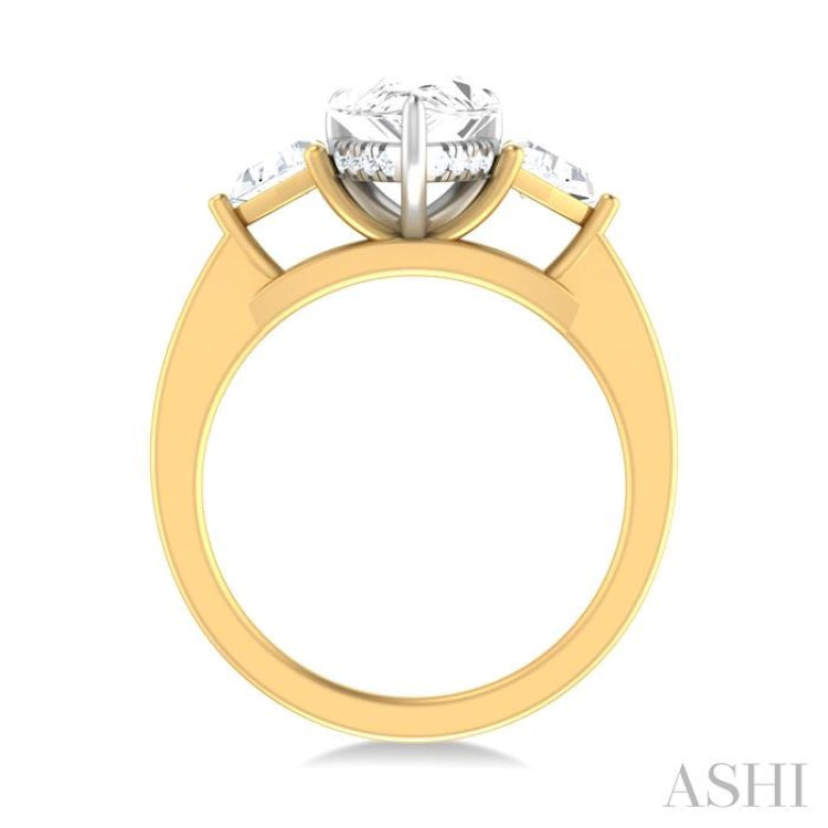 1/2 ctw Pear Shape Trillion Cut & Round Cut Diamond Semi Mount Engagement Ring in 14K Yellow and White Gold