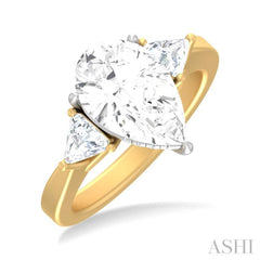 1/2 ctw Pear Shape Trillion Cut & Round Cut Diamond Semi Mount Engagement Ring in 14K Yellow and White Gold