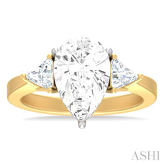 1/2 ctw Pear Shape Trillion Cut & Round Cut Diamond Semi Mount Engagement Ring in 14K Yellow and White Gold