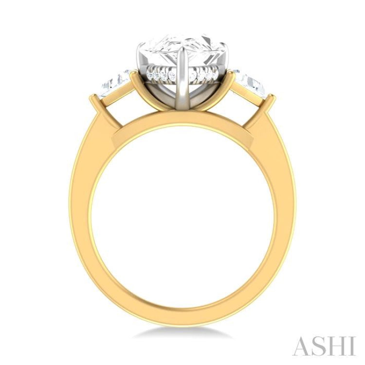 1/2 ctw Pear Shape Trillion Cut & Round Cut Diamond Semi Mount Engagement Ring in 14K Yellow and White Gold