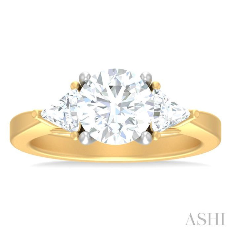 1/2 ctw Circualar Shape Trillion and Round Cut Diamond Semi Mount Engagement Ring in 14K Yellow and White Gold