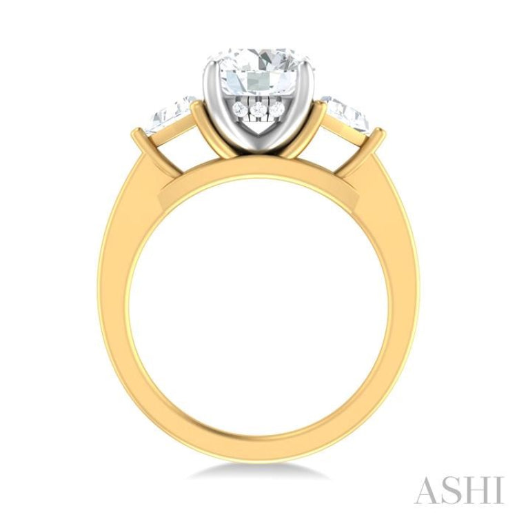 1/2 ctw Circualar Shape Trillion and Round Cut Diamond Semi Mount Engagement Ring in 14K Yellow and White Gold