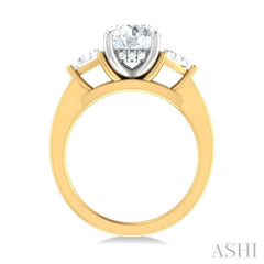 1/2 ctw Circualar Shape Trillion and Round Cut Diamond Semi Mount Engagement Ring in 14K Yellow and White Gold