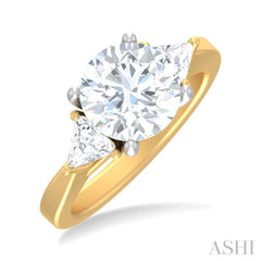 1/2 ctw Circualar Shape Trillion and Round Cut Diamond Semi Mount Engagement Ring in 14K Yellow and White Gold