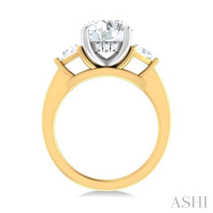 1/2 ctw Circualar Shape Trillion and Round Cut Diamond Semi Mount Engagement Ring in 14K Yellow and White Gold