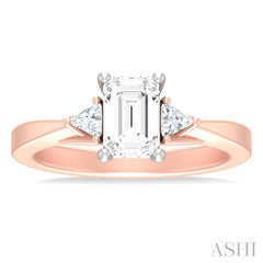1/4 ctw Emerald Shape Trillion and Round Cut Diamond Semi Mount Engagement Ring in 14K Rose and White Gold