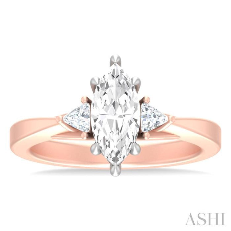 1/4 ctw Marquise Shape Trillion and Round Cut Diamond Semi Mount Engagement Ring in 14K Rose and White Gold