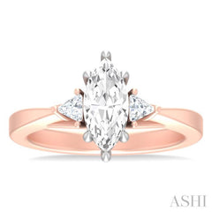 1/4 ctw Marquise Shape Trillion and Round Cut Diamond Semi Mount Engagement Ring in 14K Rose and White Gold