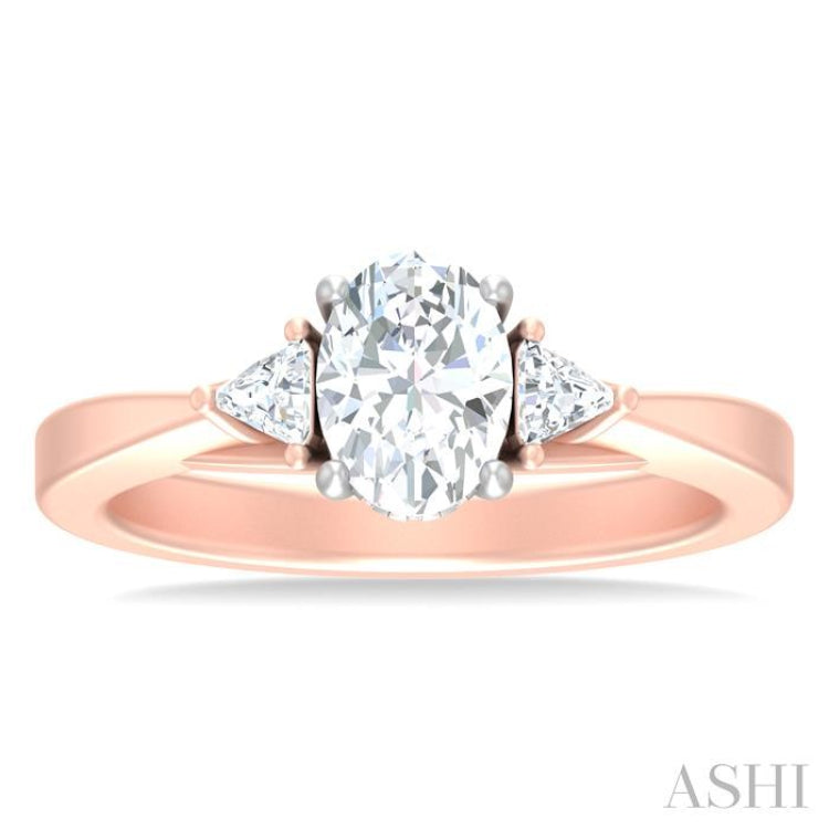 1/4 ctw Oval Shape Trillion Cut & Round Cut Diamond Semi Mount Engagement Ring in 14K Rose and White Gold