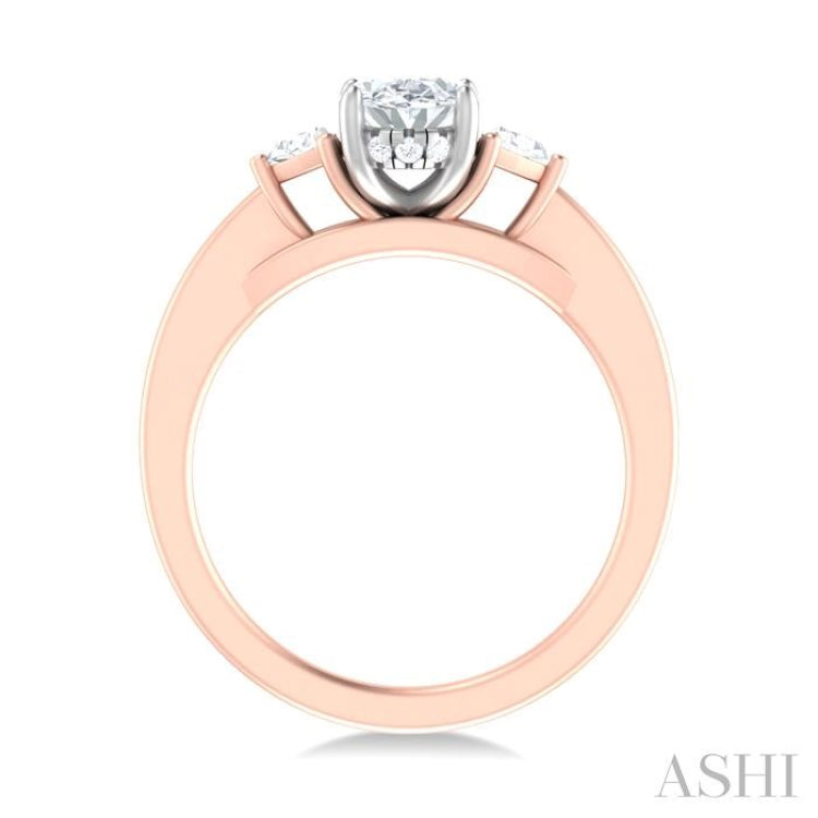 1/4 ctw Oval Shape Trillion Cut & Round Cut Diamond Semi Mount Engagement Ring in 14K Rose and White Gold