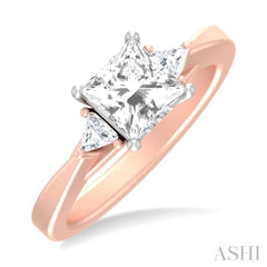 1/4 ctw Princess Shape Trillion Cut & Round Cut Diamond Semi Mount Engagement Ring in 14K Rose and White Gold