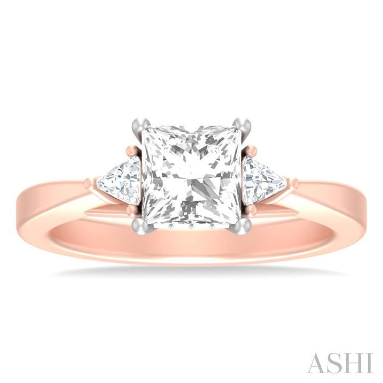1/4 ctw Princess Shape Trillion Cut & Round Cut Diamond Semi Mount Engagement Ring in 14K Rose and White Gold
