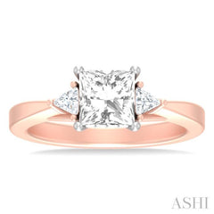 1/4 ctw Princess Shape Trillion Cut & Round Cut Diamond Semi Mount Engagement Ring in 14K Rose and White Gold