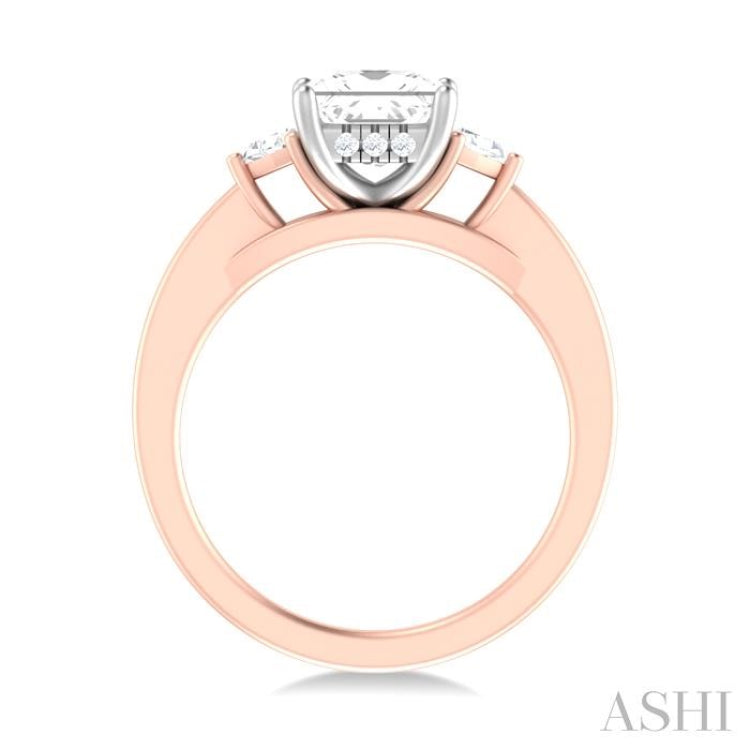1/4 ctw Princess Shape Trillion Cut & Round Cut Diamond Semi Mount Engagement Ring in 14K Rose and White Gold