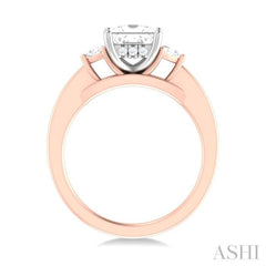 1/4 ctw Princess Shape Trillion Cut & Round Cut Diamond Semi Mount Engagement Ring in 14K Rose and White Gold