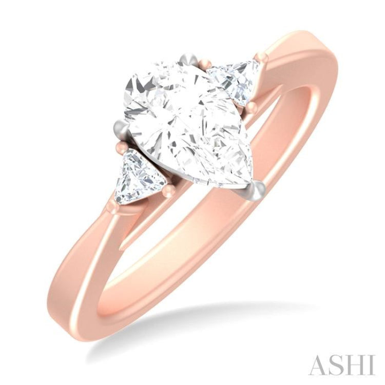 1/4 ctw Pear Shape Trillion Cut & Round Cut Diamond Semi Mount Engagement Ring in 14K Rose and White Gold