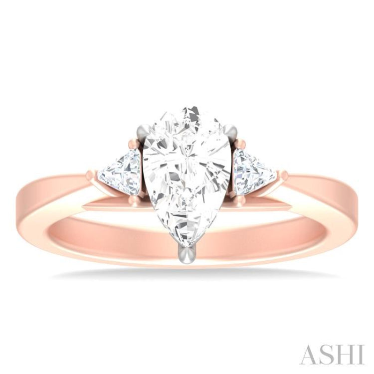 1/4 ctw Pear Shape Trillion Cut & Round Cut Diamond Semi Mount Engagement Ring in 14K Rose and White Gold