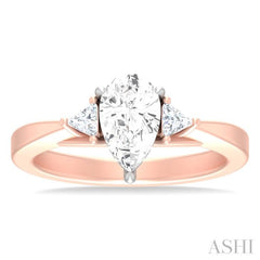 1/4 ctw Pear Shape Trillion Cut & Round Cut Diamond Semi Mount Engagement Ring in 14K Rose and White Gold
