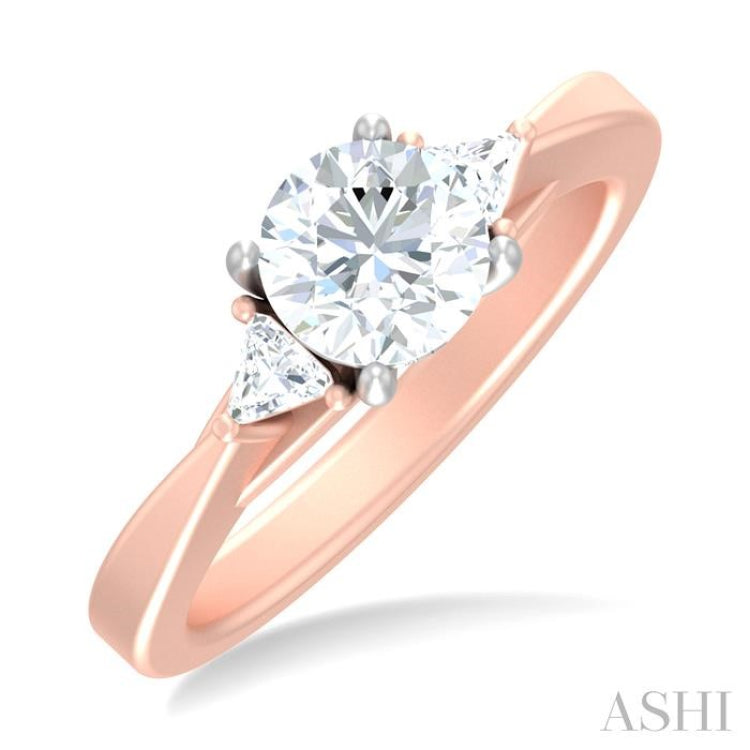 1/4 ctw Circualar Shape Trillion and Round Cut Diamond Semi Mount Engagement Ring in 14K Rose and White Gold