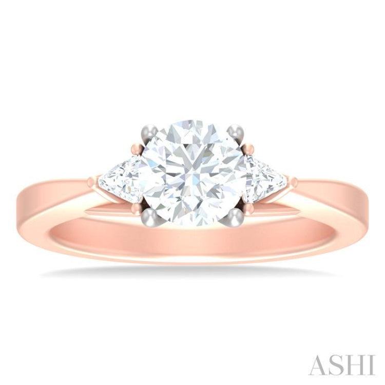 1/4 ctw Circualar Shape Trillion and Round Cut Diamond Semi Mount Engagement Ring in 14K Rose and White Gold
