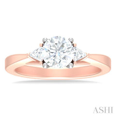 1/4 ctw Circualar Shape Trillion and Round Cut Diamond Semi Mount Engagement Ring in 14K Rose and White Gold