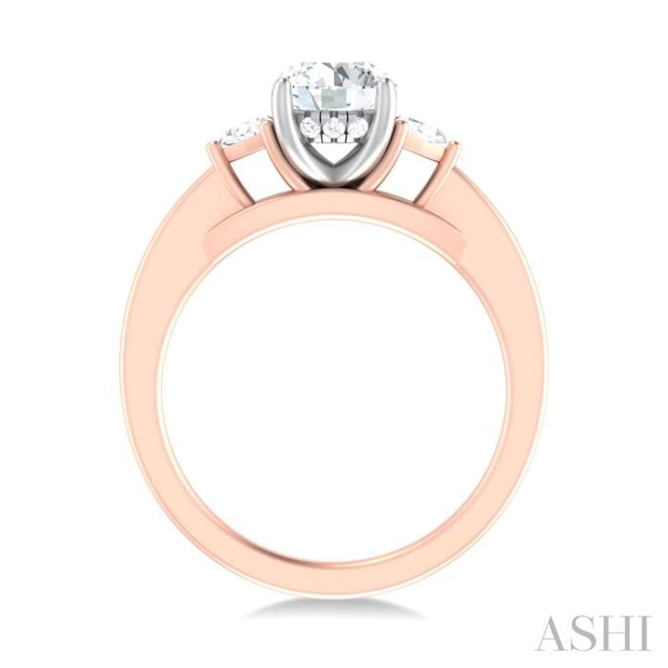 1/4 ctw Circualar Shape Trillion and Round Cut Diamond Semi Mount Engagement Ring in 14K Rose and White Gold