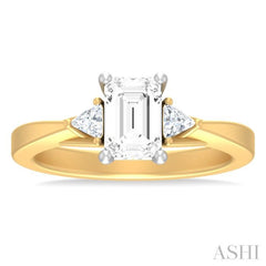 1/4 ctw Emerald Shape Trillion and Round Cut Diamond Semi Mount Engagement Ring in 14K Yellow and White Gold