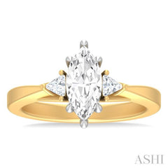 1/4 ctw Marquise Shape Trillion and Round Cut Diamond Semi Mount Engagement Ring in 14K Yellow and White Gold