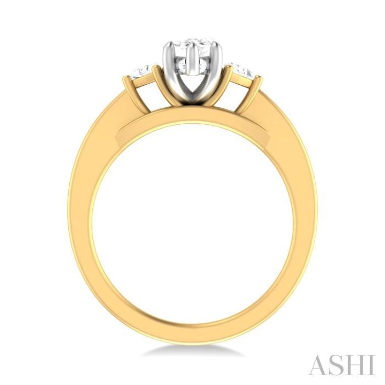 1/4 ctw Marquise Shape Trillion and Round Cut Diamond Semi Mount Engagement Ring in 14K Yellow and White Gold