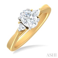 1/4 ctw Oval Shape Trillion Cut & Round Cut Diamond Semi Mount Engagement Ring in 14K Yellow and White Gold