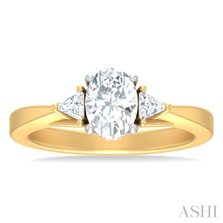 1/4 ctw Oval Shape Trillion Cut & Round Cut Diamond Semi Mount Engagement Ring in 14K Yellow and White Gold