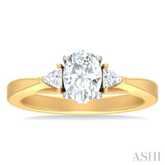 1/4 ctw Oval Shape Trillion Cut & Round Cut Diamond Semi Mount Engagement Ring in 14K Yellow and White Gold