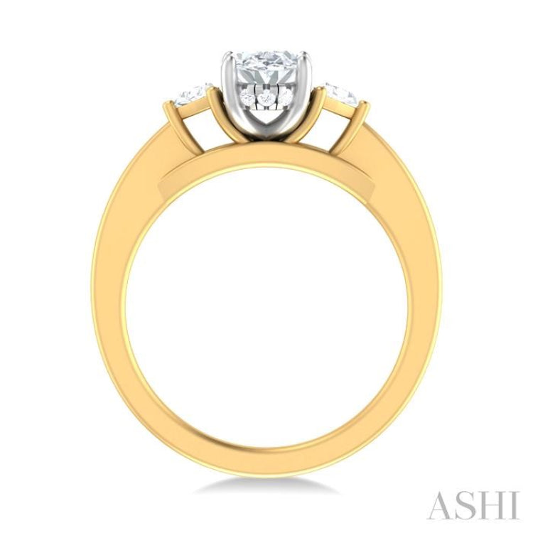 1/4 ctw Oval Shape Trillion Cut & Round Cut Diamond Semi Mount Engagement Ring in 14K Yellow and White Gold